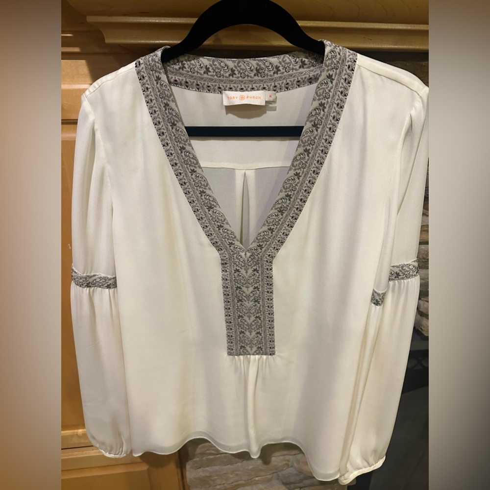 Tory Burch cream/white silky blouse! Large